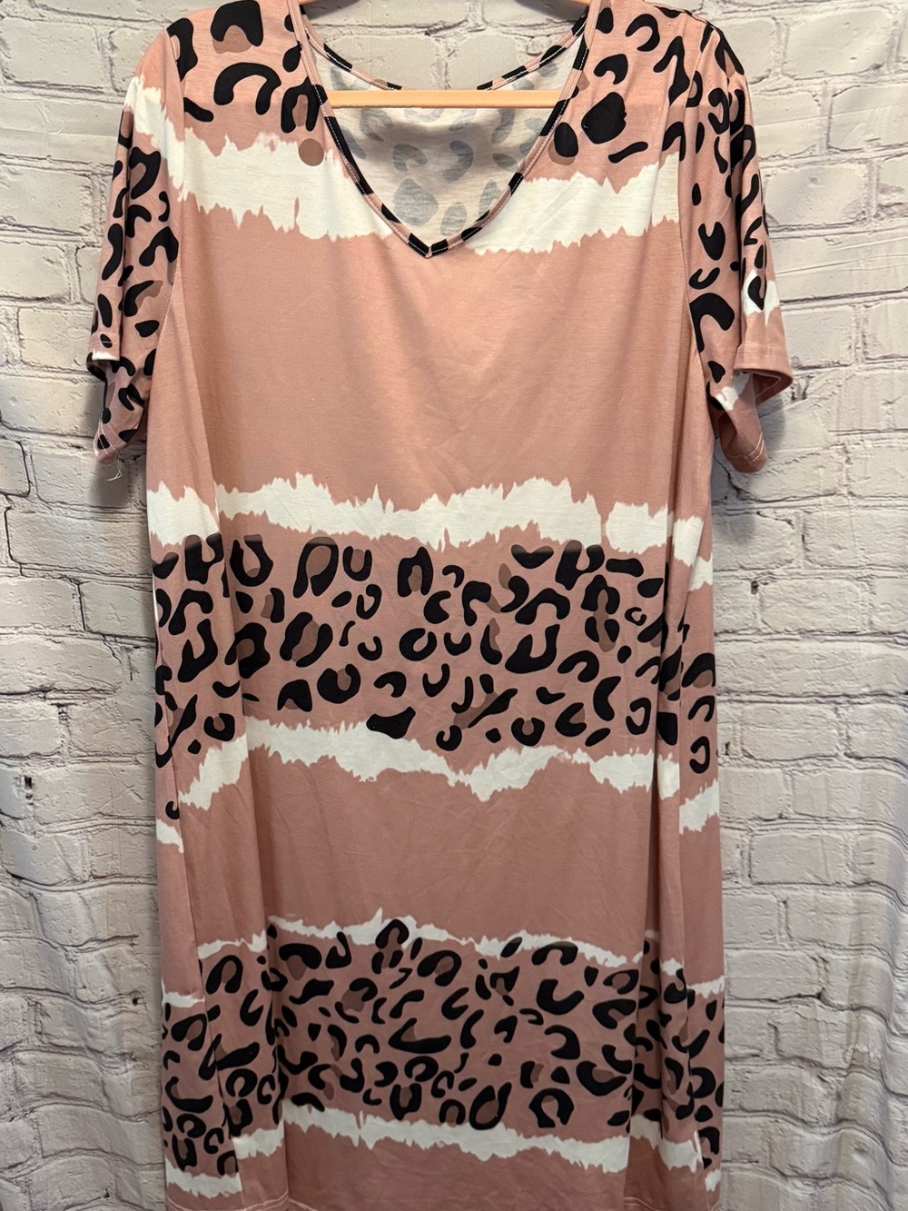 SHEIN Pink Leopard Print Midi Dress with White Stripes